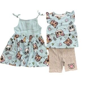 Disney SuperKitties Girls 3 Piece Set 18M Cat Print Dress, T-Shirt & Shorts